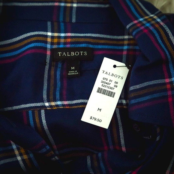Talbots Size Medium Blue Buckingham Plaid Check Longer Length Perfect Shirt Top - Picture 4 of 6